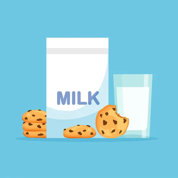 Imballaggio Del Latte Bicchiere Pieno Latte Con Biscotti Tradizionali Con — Vettoriale Stock