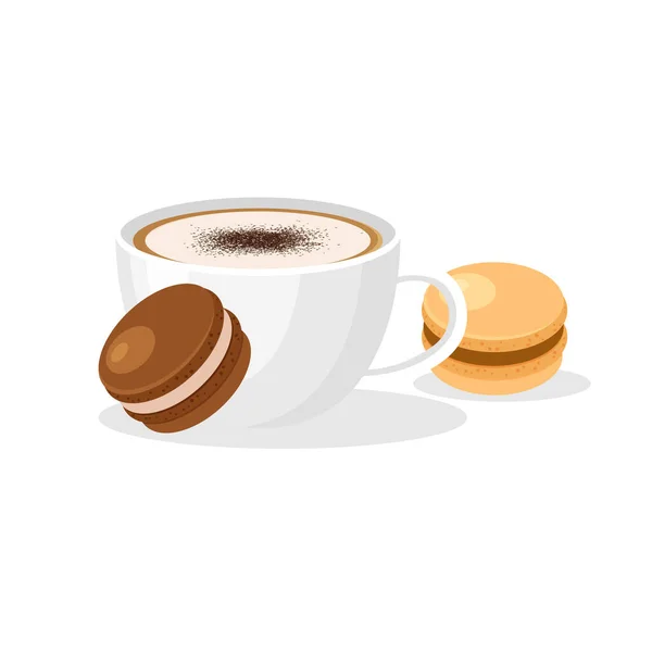 Macarons Variopinti Con Tazza Caffè Biscotti Mandorle Francesi Tradizionali Dolce — Vettoriale Stock