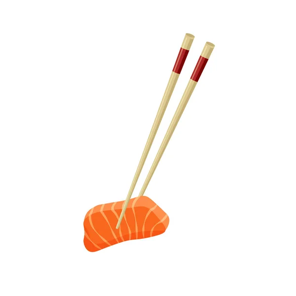 Japonské Sashimi Lososa Hůlky Držící Syrovou Krájenou Rybu Tradiční Asijské — Stockový vektor