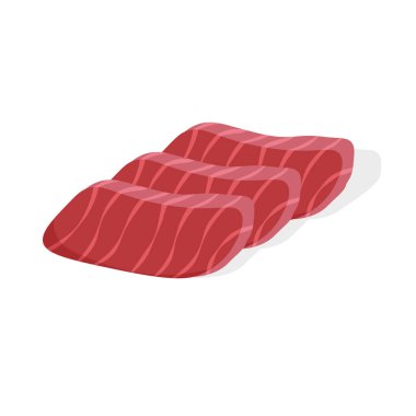 Japon ton balığı sashimi. Çiğ balık. Geleneksel Asya yemekleri. Beyaz arkaplanda izole edilmiş modayı gösteren vektör illüstrasyonu.