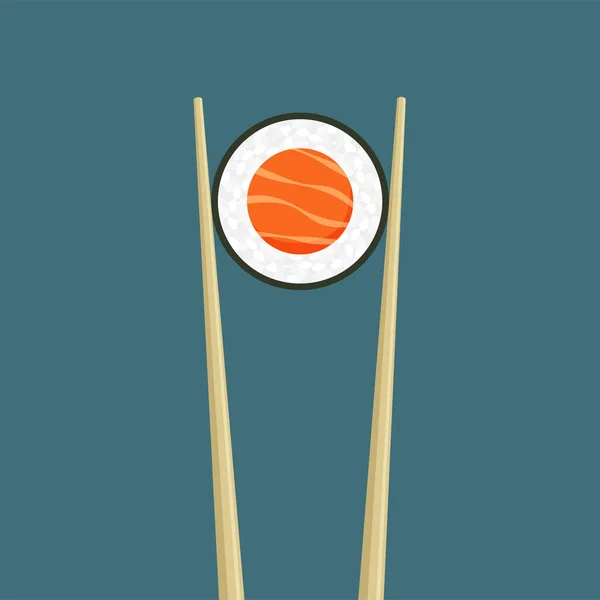 Salmon Sushi Roll Chopsticks Holding Japanese Fish Dish Traditional Asian — Stock Vector