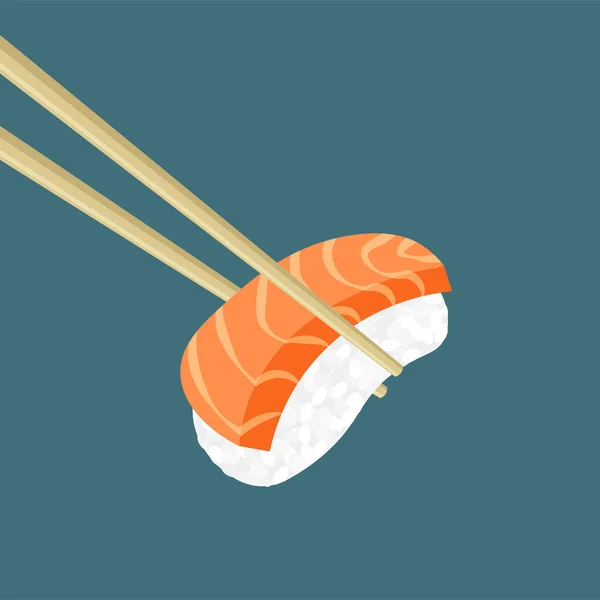Japanse Zalmsushi Chopsticks Met Rauwe Gesneden Vis Rijst Traditioneel Aziatisch — Stockvector