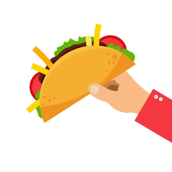 Mexikansk Taco Ikon Latinamerikanskt Matkoncept Hand Håller Tacos Med Kött — Stock vektor