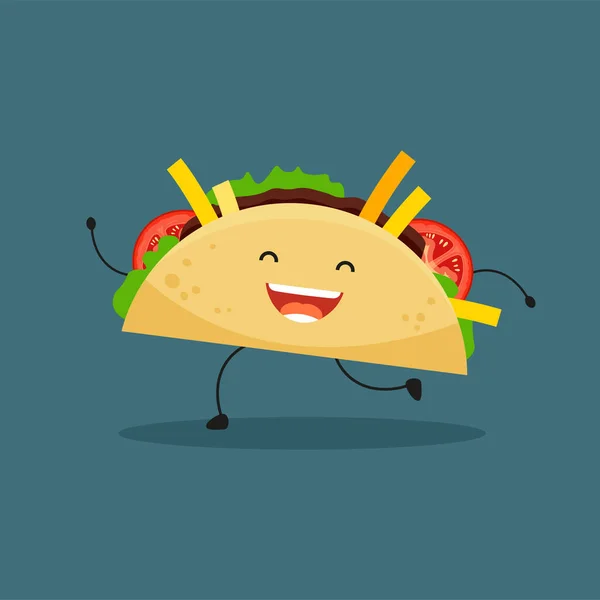 Taco Messicano Personaggio Carino Latinoamericano Concetto Cibo Cartone Animato Tacos — Vettoriale Stock