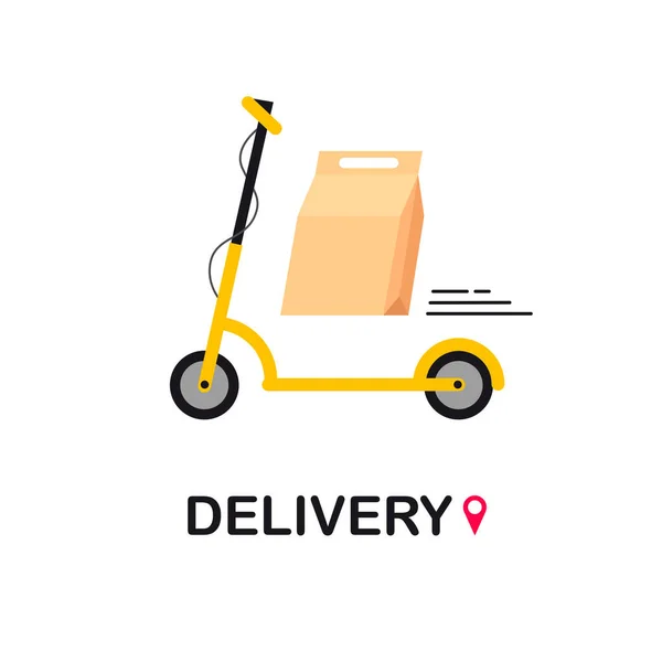 Delivery Electric Bike Scooter Package Product Box Eco Alternative City — Vettoriale Stock