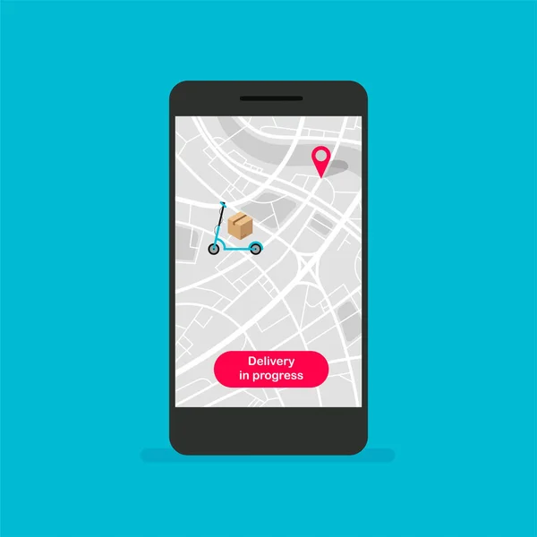 Parcel Delivering Service Fast Delivery Scooter Phone Tracking Movement Courier — стоковый вектор