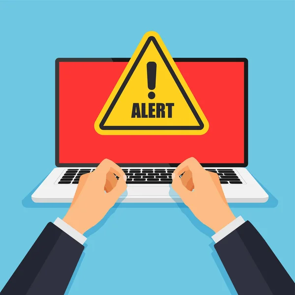 Laptop Dolandırıcılığı Alarmı Dikkat Işareti Siber Güvenlik Kavramı Ekranda Uyarı — Stok Vektör