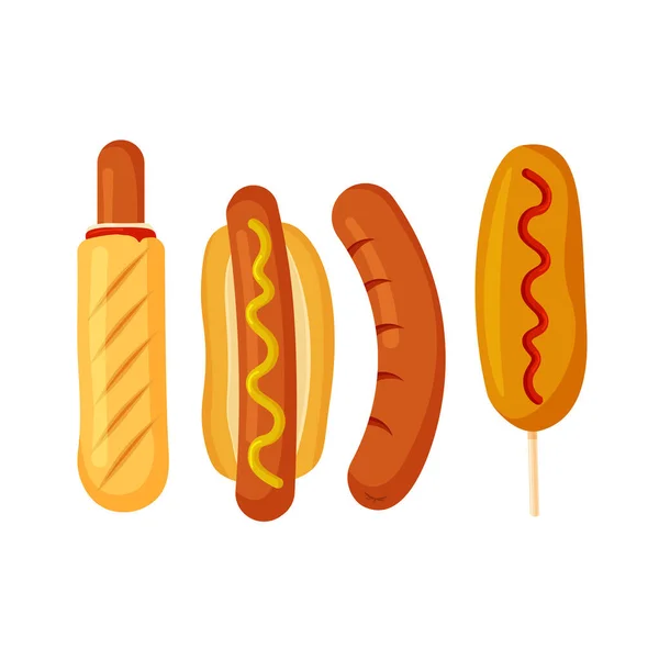 Ensemble Hot Dogs Icône Restauration Rapide Élément Design Pour Votre — Image vectorielle