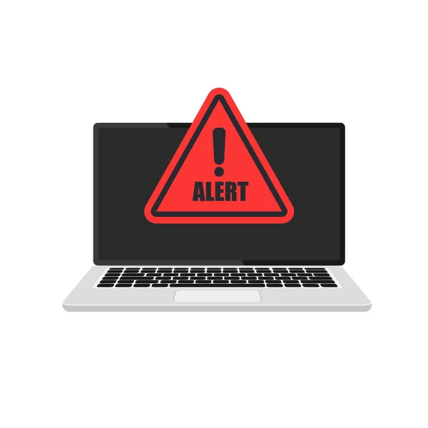 Laptop Dolandırıcılığı Alarmı Dikkat Işareti Siber Güvenlik Kavramı Ekranda Uyarı — Stok Vektör