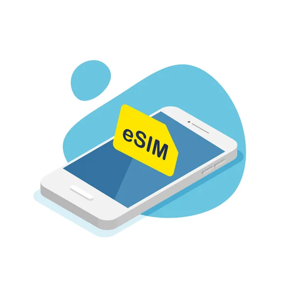 Esim技术概念 智能手机中嵌入了Sim卡 在白色背景上孤立的流行平板风格的矢量插图 — 图库矢量图片