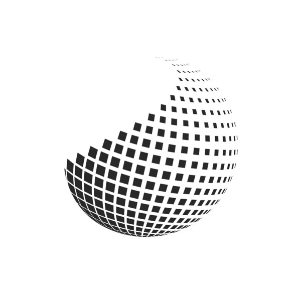 ハーフトーン3D地球 抽象的な点線の円 円の半分の幾何学的ドットグラデーション テクスチャテンプレート ベクトル図 — ストックベクタ