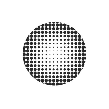 Yarım ton soyut noktalı daire. Yuvarlak yarım ton geometrik noktalar gradyanı. Doku şablonu. Vektör çizimi izole edildi.