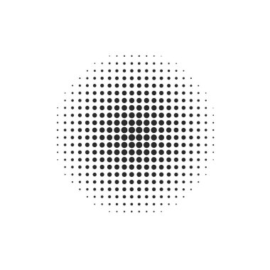 Yarım ton soyut noktalı daire. Yuvarlak yarım ton geometrik noktalar gradyanı. Doku şablonu. Vektör çizimi izole edildi.