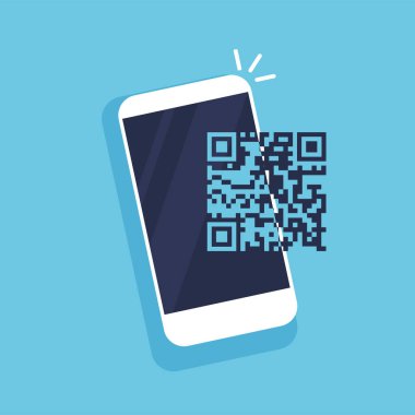 QR kodu akıllı telefondan taranıyor. Ödeme için tarama yap. Moda düz biçimdeki vektör illüstrasyonu izole edildi.