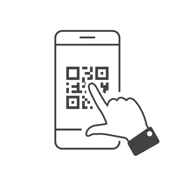 Kodsläsning Smartphone Skanna Efter Lön Svart Ikon Vektor Illustration Isolerad — Stock vektor