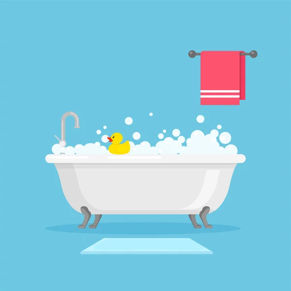 Baño Cerámica Blanca Lleno Espuma Con Burbujas Relájate Baño Grifos — Vector de stock