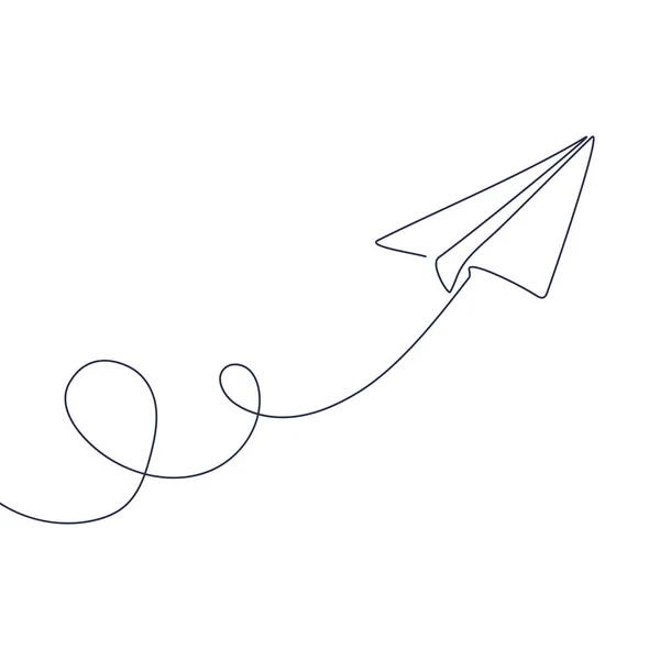 Papierflugzeug Zieht Eine Linie Kontinuierliche Schwarze Linie Kunst Flugzeug Origami — Stockvektor