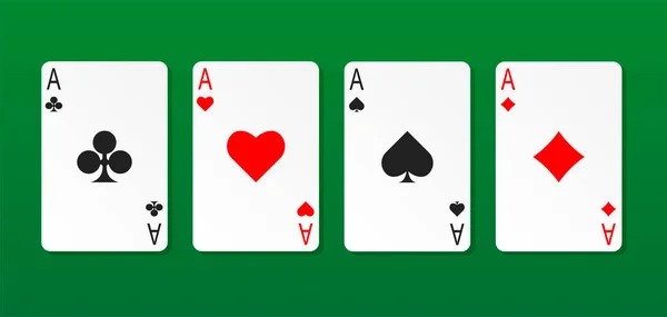 Poker Jugando Las Cartas Ases Establecidos Mesa Verde Del Casino — Vector de stock