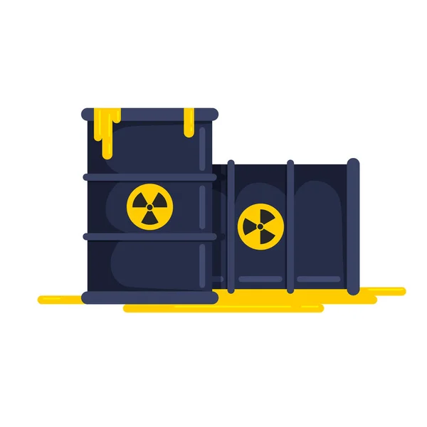 Radioactive Chemical Waste Biohazard Barrels Spilled Toxic Liquid Hazard Warning — Stock Vector