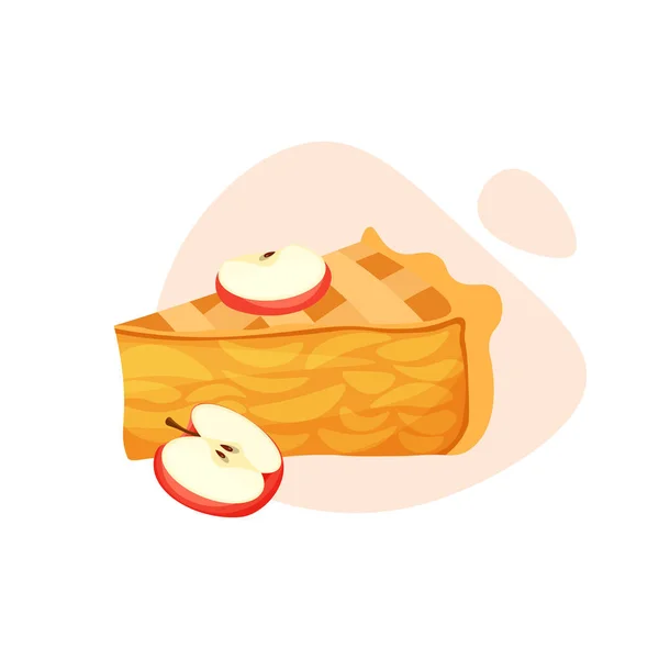 Pedazo Tradicional Tarta Manzana Dulce Pastel Americano Con Manzanas Ilustración — Vector de stock