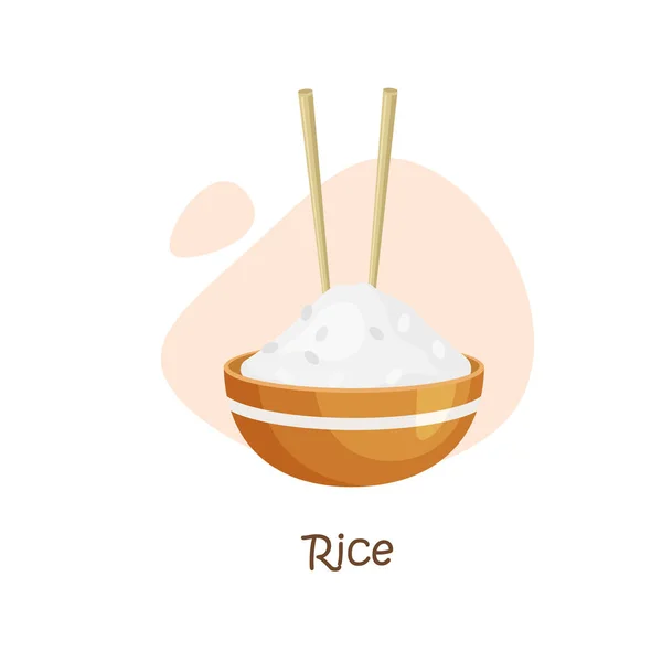 Weißer Reis Der Schüssel Mit Essstäbchen Chinesische Oder Japanische Traditionelle — Stockvektor
