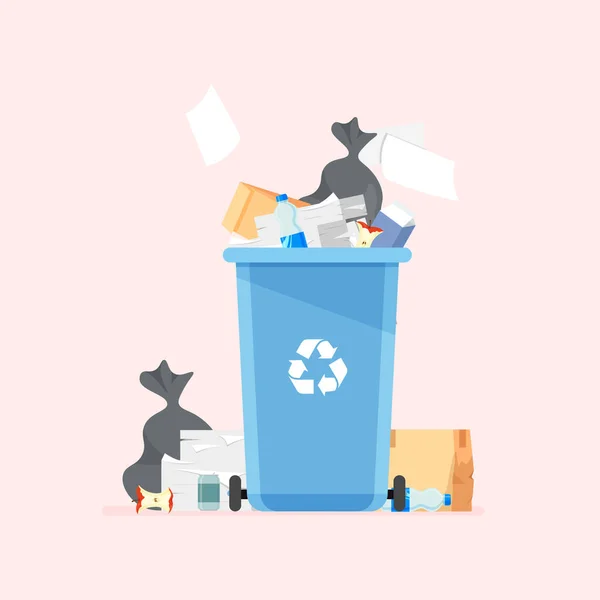 Pojemnik Śmieci Nieposortowanymi Śmieciami Kupa Odpadów Torby Pełne Śmieci Przy — Wektor stockowy
