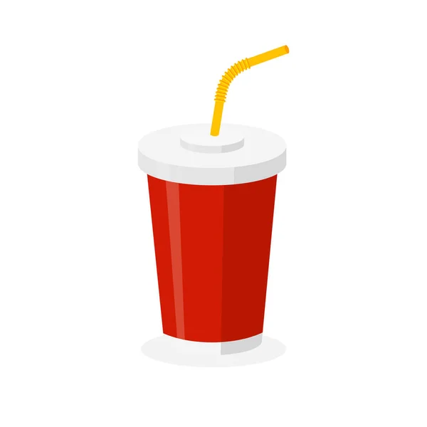 Tasse Jetable Plastique Rouge Soda Avec Paille Boire Illustration Vectorielle — Image vectorielle