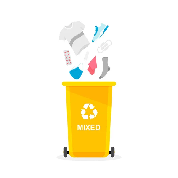 Garbage Container Mixed Wastes Unsorted Trash Rubbish Bin Vector Illustration — Stock Vector