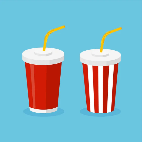 Ensemble Soda Tasse Jetable Plastique Avec Paille Boire Fast Food — Image vectorielle