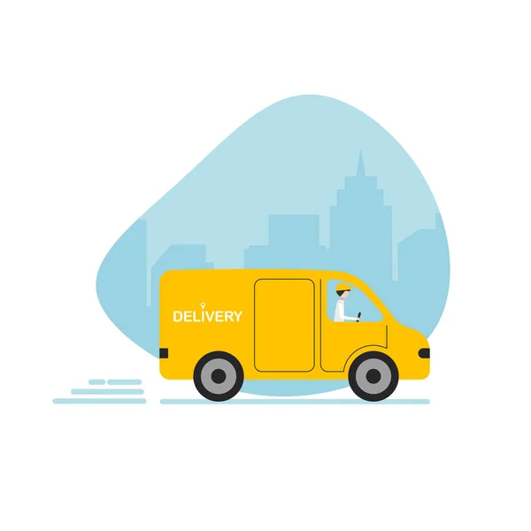 Livraison Express Van Camion Sur Fond Rue Icône Service Expédition — Image vectorielle