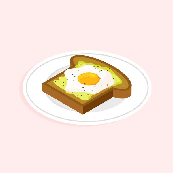 Τοστ Αβοκάντο Τηγανητό Αυγό Πιάτο Νόστιμο Υγιεινό Πρωινό Ψητό Σάντουιτς — Διανυσματικό Αρχείο