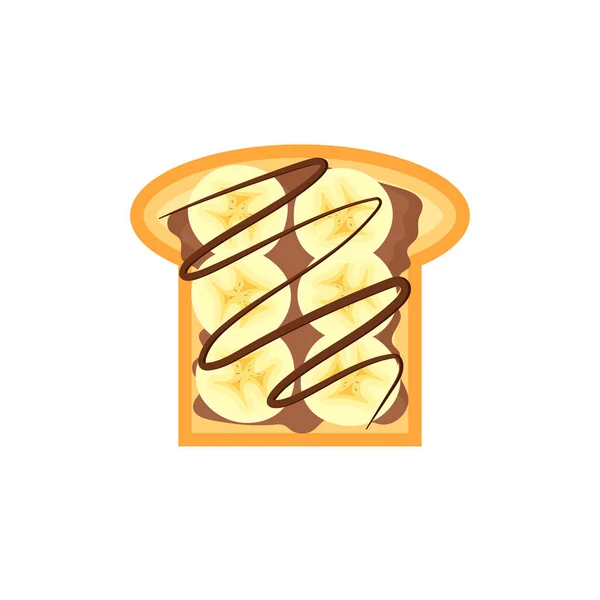 ピーナッツバターとチョコレートが広がるバナナトースト 甘いサンドイッチだ 白地に隔離された流行のフラットスタイルでベクトルイラスト — ストックベクタ