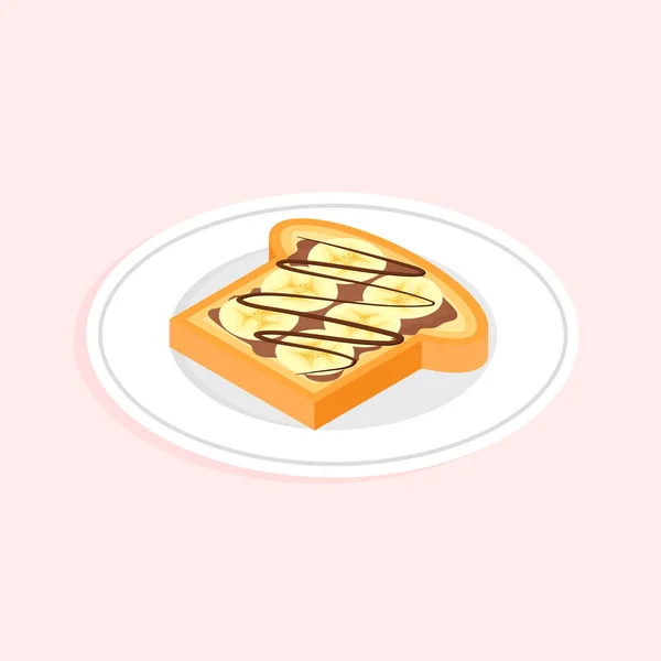 Bananen Toast Mit Erdnussbutter Und Schokoladenaufstrich Isometri Süßes Sandwich Vektor — Stockvektor