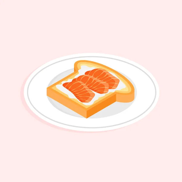 アイコンはサーモントースト おいしい健康的な朝食 スモーク魚のスライスとクリームチーズとおいしいオープンサンドイッチ ベクトル図 — ストックベクタ