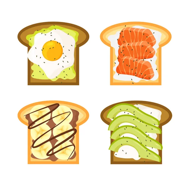 Солоний Солодкий Тост Смачний Здоровий Сніданок Смачний Відкритий Бутерброд Шматочками — стоковий вектор