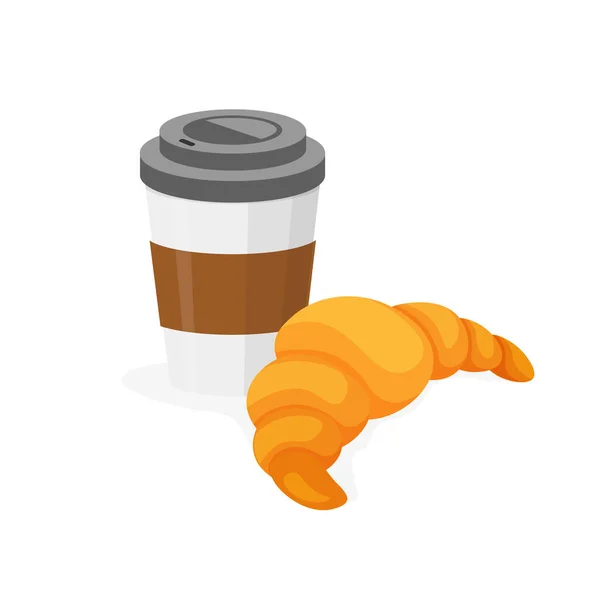 Caffè Asporto Croissant Tazza Con Panetteria Calda Illustrazione Vettoriale Stile — Vettoriale Stock