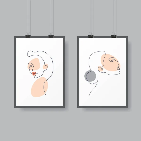 Affiche Linéaire Abstraite Minimale Pour Femme Portrait Une Belle Fille — Image vectorielle