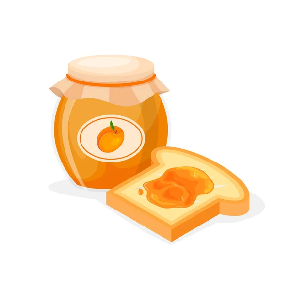 Toast Pain Pot Confiture Abricot Bon Sandwich Illustration Vectorielle Dans — Image vectorielle