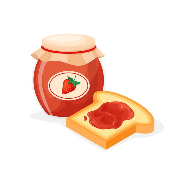 Toastbrot Und Ein Glas Erdbeer Oder Himbeermarmelade Süßes Sandwich Vektordarstellung — Stockvektor