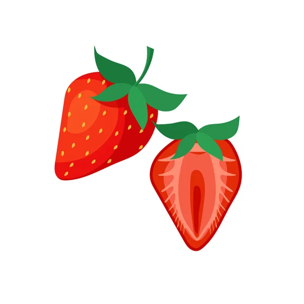 Bright Strawberrys Metade Morango Ilustração Vetorial Estilo Moderno Plano Isolado — Vetor de Stock