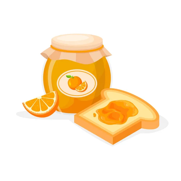 Toastbrot Und Ein Glas Orangenmarmelade Süßes Sandwich Vektor Illustration Trendigen — Stockvektor