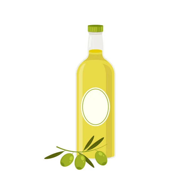 Glasflasche Mit Olivenöl Vektorflaschen Mit Grünen Oliven Gestaltungselement Für Menü — Stockvektor