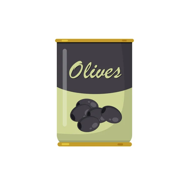 Vektorkonserven Isoliert Auf Weißem Hintergrund Schwarze Reife Oliven Eingelegt Einem — Stockvektor