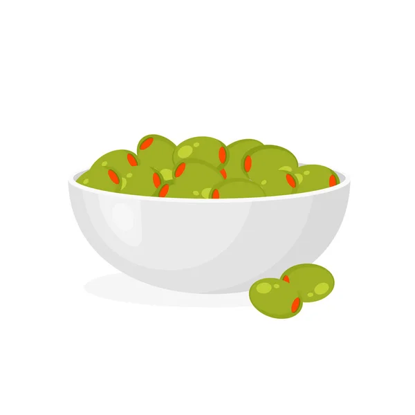 Омариновані Зелені Оливки Тарілці Олів Набитих Овочами Лососем Або Креветками — стоковий вектор