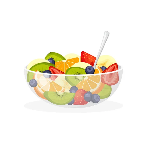 Fruit Salad Glass Transparent Bowl Healthy Food Vector Illustration Trendy — Stock Vector