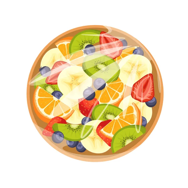 Fruitsalade Een Plastic Container Dienblad Met Cellofaan Deksel Gezond Voedsel — Stockvector