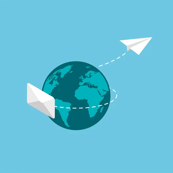 Email Marketing Mensajería Concepto Envío Correo Con Avión Papel Sobre — Archivo Imágenes Vectoriales