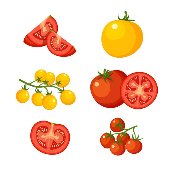Cereja Tomates Vermelha Amarela Fazenda Ramo Tomate Fresco Ilustração Vetorial — Vetor de Stock