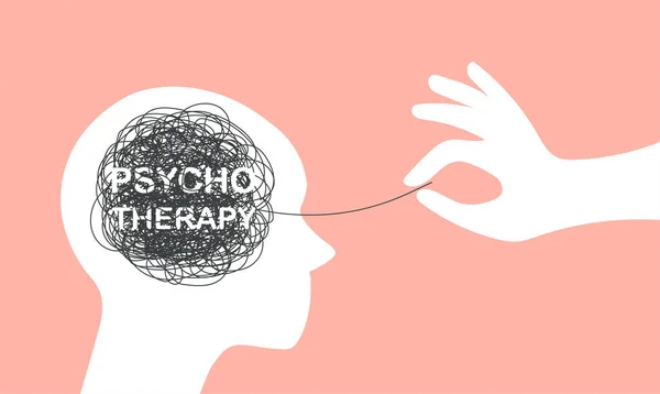 Streszczenie Metafory Psychoterapii Sylwetka Głowy Zaburzeniami Psychicznymi Zaplątane Myśli Chaos — Wektor stockowy