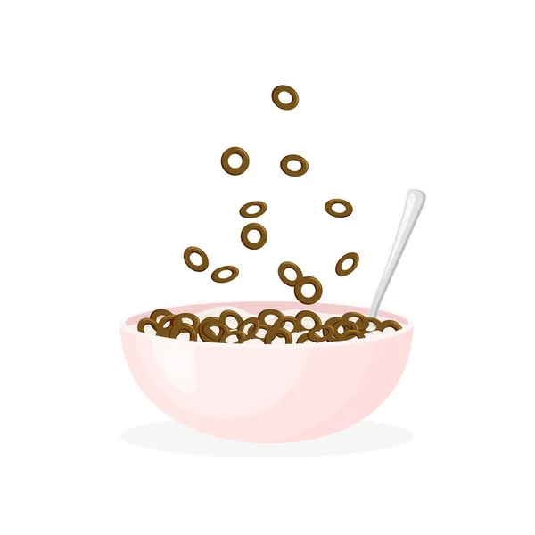 ミルク粥やチョコレートボールとシリアル ボールに転がったオート麦やカリカリのコーンフレークのアラ 子供のための甘い朝食 ベクターイラスト — ストックベクタ